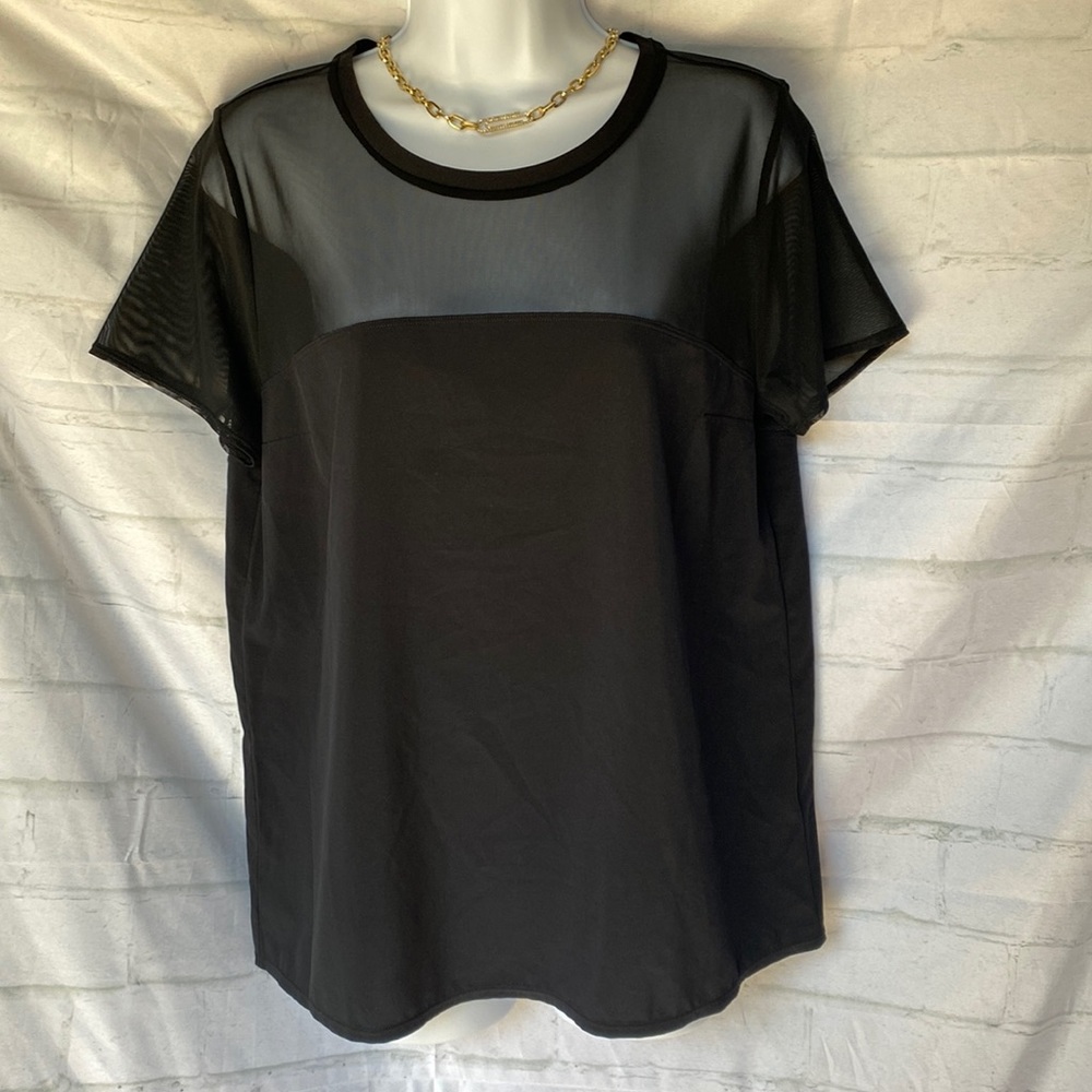Zella Black Mesh Active Short Sleeve Top size Medium